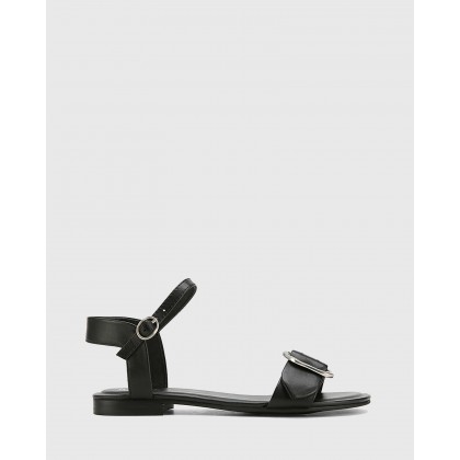 Caviana Leather Accent Buckle Flat Sandals Black by Wittner