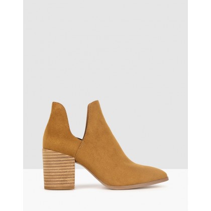 Click Cut Out Block Heel Boots Tan by Betts