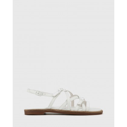 Cordelia Leather Buckle Strap Flat Sandals White by Wittner