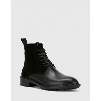 Dean Suede Leather Lace Up Flat Boots Black by Wittner