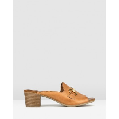 Delight Leather Block Heel Mules Tan by Airflex
