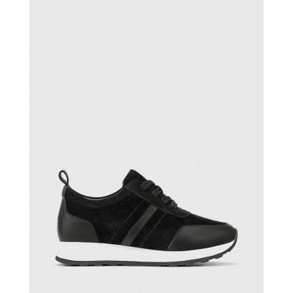 Edun Suede Leather Lace Up Sneakers Black by Wittner
