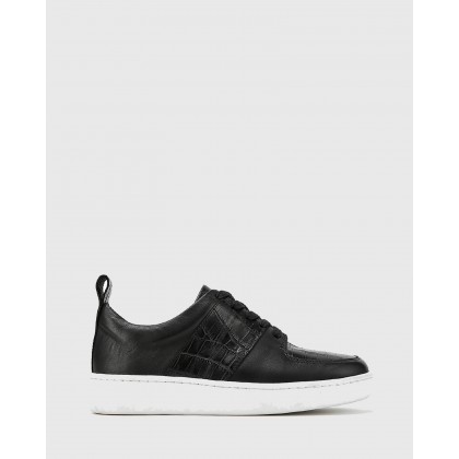 Gino Smooth Croc Leather Lace Up Sneakers Black by Wittner