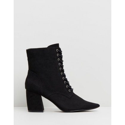 Giselle Pointed Lace-Up Boots Black Micro by Rubi