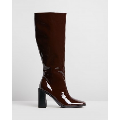 Halston Boots Brown Patent by Spurr