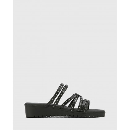 Jelica Leather Slip On Wedge Sandals Black by Wittner