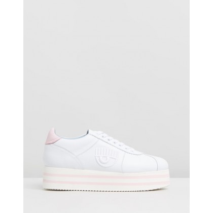 Logomania Platform Sneakers White & Pink by Chiara Ferragni