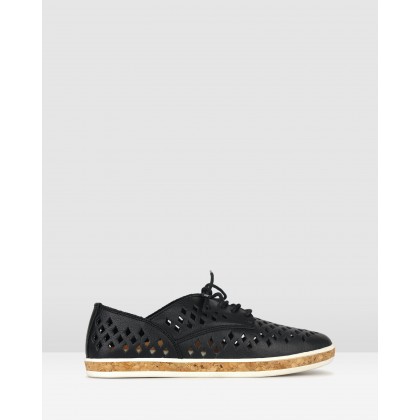 Lola Perforated Leather Lace Up Shoes Black by Airflex