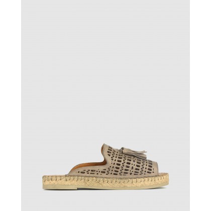 Lovely Laser Cut Espadrille Sandals Taupe by Airflex