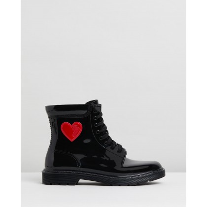 Patent Lace-Up Ankle Boots Black by Love Moschino