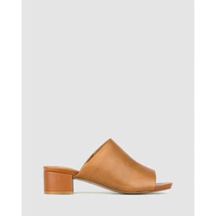 Playground Leather Block Heel Mules Tan by Airflex