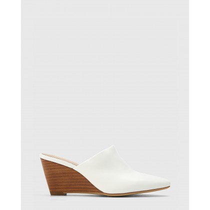 Polina Leather Snib Toe Wedge Mules White by Wittner
