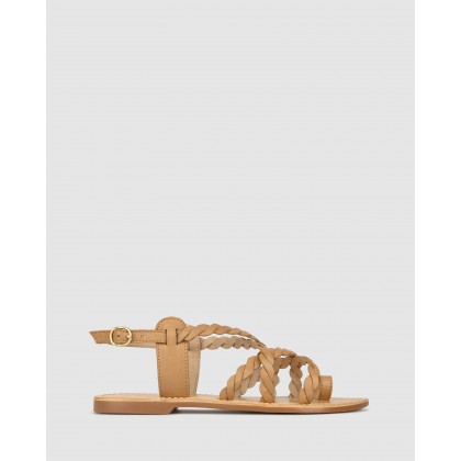 Quatro Woven Leather Sandals Tan by Betts