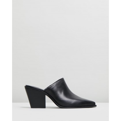 Ranch Heel Leather Mules Black by M.N.G