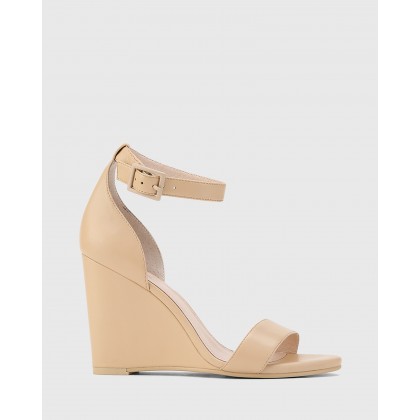 Remina Nappa Leather Wedge Heel Sandals Beige by Wittner