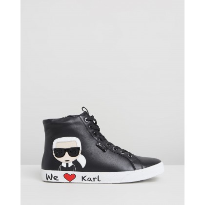 Skool Karl Ikonic Hi Lace Sneakers Black Leather by Karl Lagerfeld