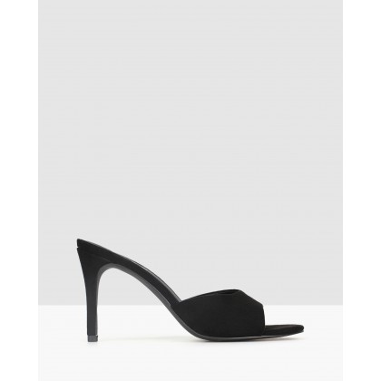 Sly Stiletto Heel Mules Black Micro by Betts