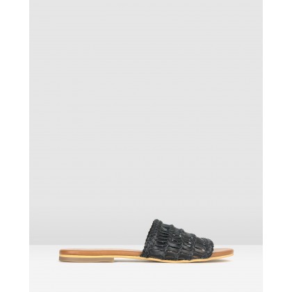 Venice Woven Leather Slides Black by Betts