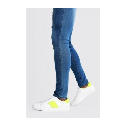 Neon Side Tape Detail Trainer in White