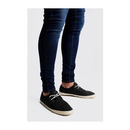 Lace Up Canvas Espadrille in Black