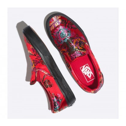 (Festival Satin) Red/Black - Classic Slip On Festival Satin Sale Shoes by Vans