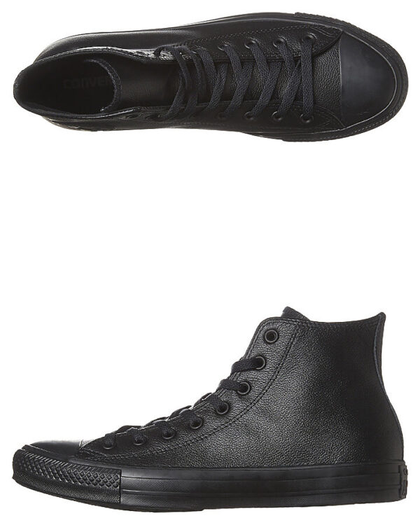 Womens Chuck Taylor All Star Hi Top Leather Shoe Black Monochrome